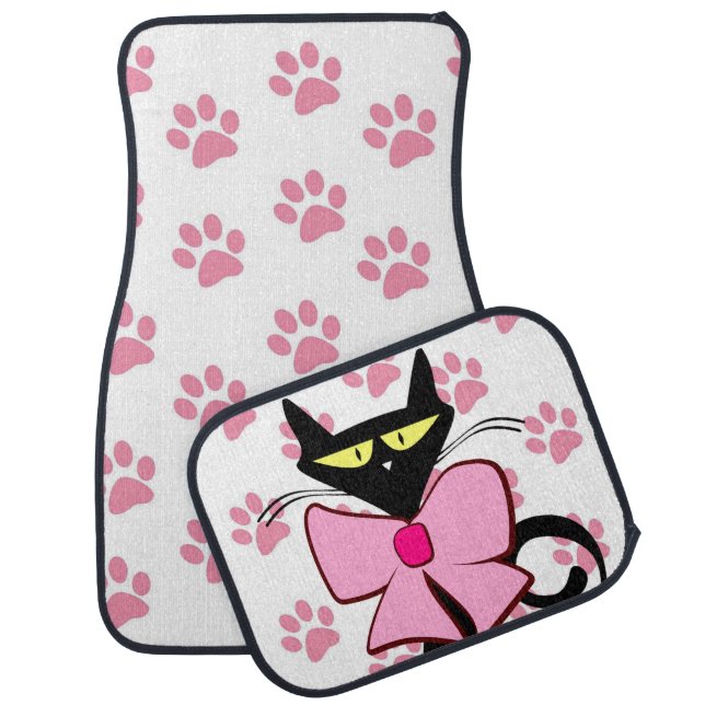 Pink Paws Cats Feline Pink Bow Car Floor Mat (Set)
