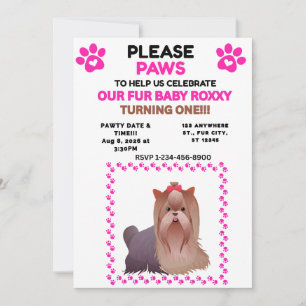 PINK PAWS Girl Pet Birthday Adoption 5X7 Flat Invitation