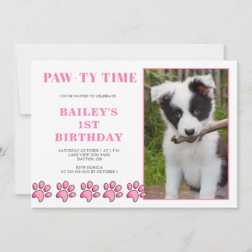 Pink Pawty Time Dog Birthday Invitation