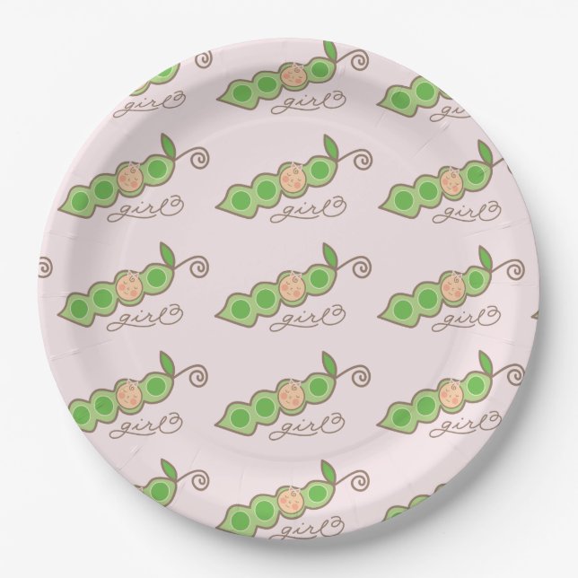 Pink Pea In A Pod Girl Baby Shower Paper Plates (Front)