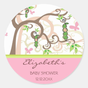 Pink Pea In A Pod Girl Baby Shower Sticker