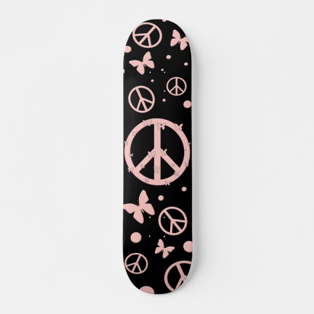 Pink Peace and Butterflies Skateboard Deck (Front)