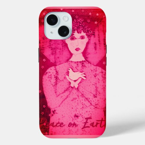 Pink Peace Angel with Dove iPhone 15 Case