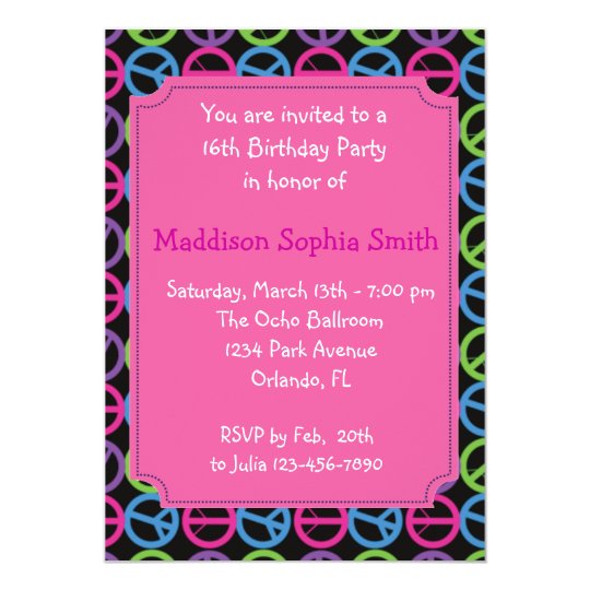 Pink Peace Birthday Invites