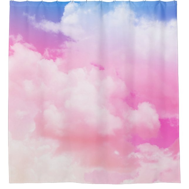 pink, peace, blue, yellow clouds and sky. Abstract Shower Curtain (Front)