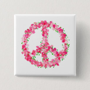 Pink Peace Flowers Button