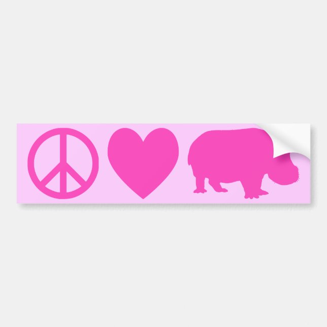 Pink Peace Love and Hippos Bumper Sticker (Front)