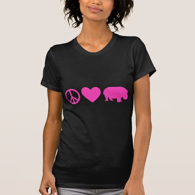 Pink Peace Love and Hippos T-Shirt (Front)