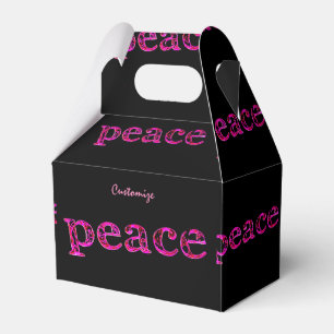 pink peace on black favor boxes