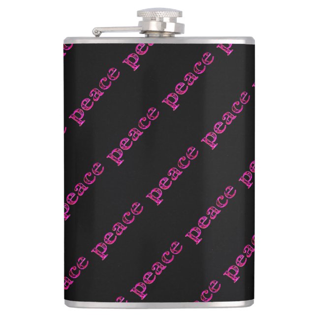 pink peace on black hip flask (Front)