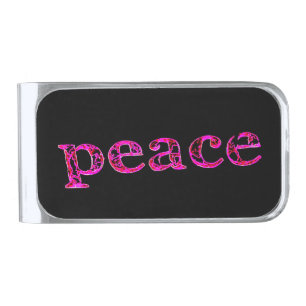 pink peace on black silver finish money clip