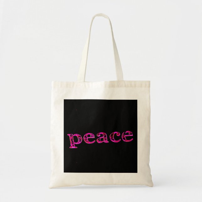 pink peace on black tote bag (Front)