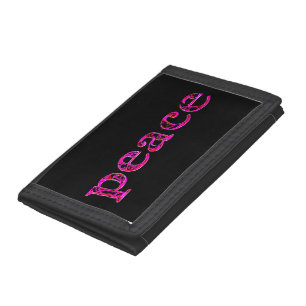 pink peace on black trifold wallet