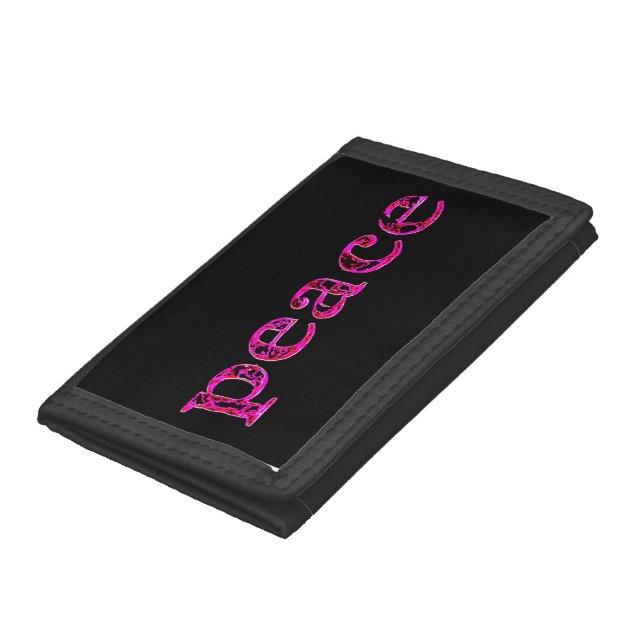pink peace on black trifold wallet (Bottom)