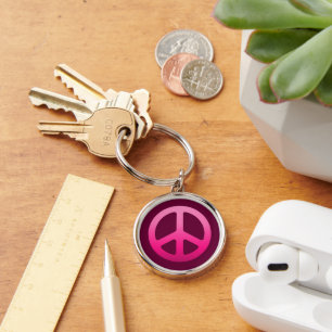 Pink Peace Sign Keychain