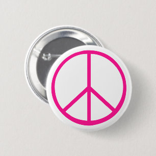 Pink Peace Sign Modern White Button