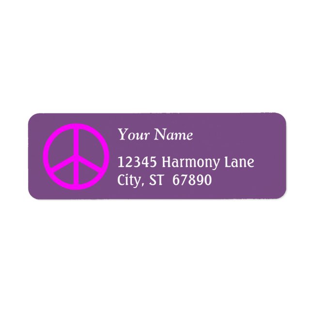 Pink Peace Sign on Purple Custom Address Label