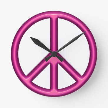Pink Peace Sign Round Clock