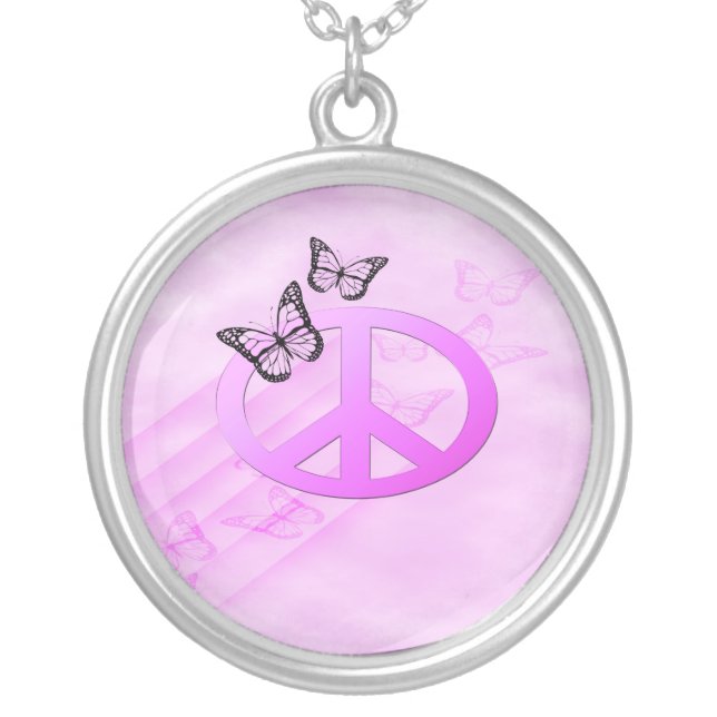 Pink Peace Silver Plated Necklace (Front)