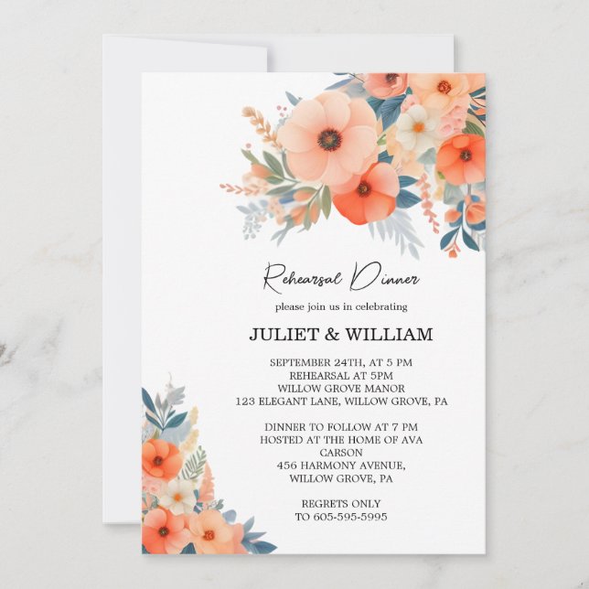 Pink Peach 70s 80s 90s Colorful Rehearsal Dinner Invitation (Front)