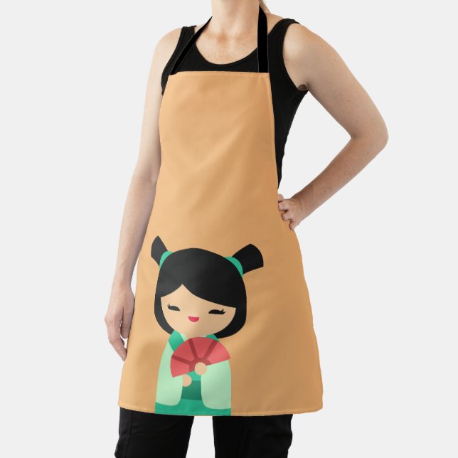 Pink peach and aqua Kokeshi Japanese dolls Apron (Insitu)