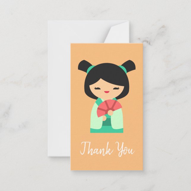 Pink peach and aqua Kokeshi Japanese dolls Note Card (Front)