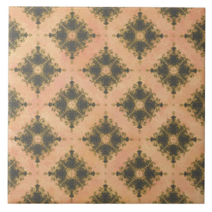 Pink, Peach, and Bronze Diamond Burst Pattern Ceramic Tile