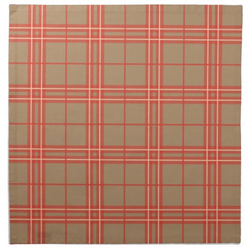 Pink Peach and Brown Plaid Cloth Napkin