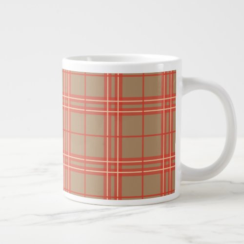 Pink Peach and Brown Plaid Giant Coffee Mug