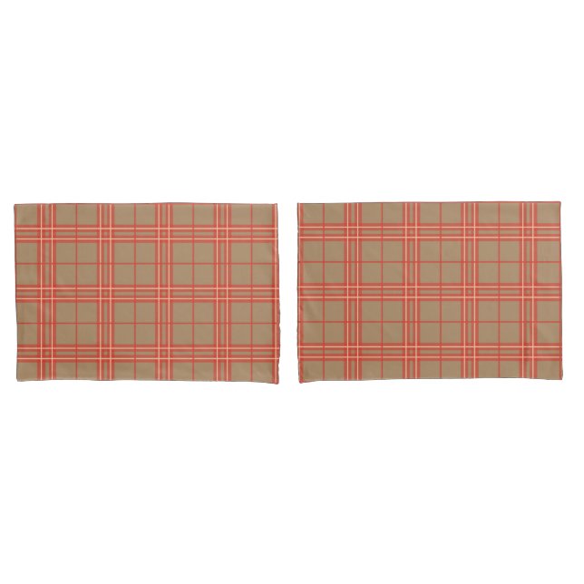 Pink, Peach and Brown Plaid Pillow Case (Front-Set)
