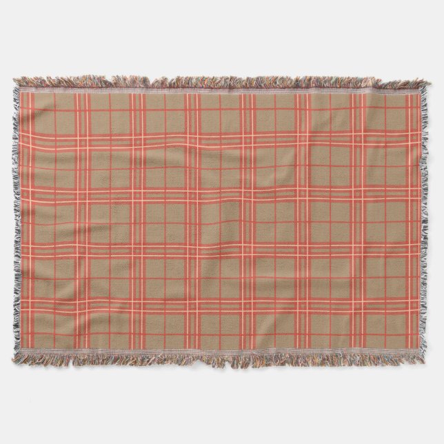 Pink, Peach and Brown Plaid Throw Blanket (Front)