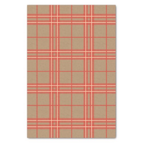 Pink Peach and Brown Plaid Tissue Paper