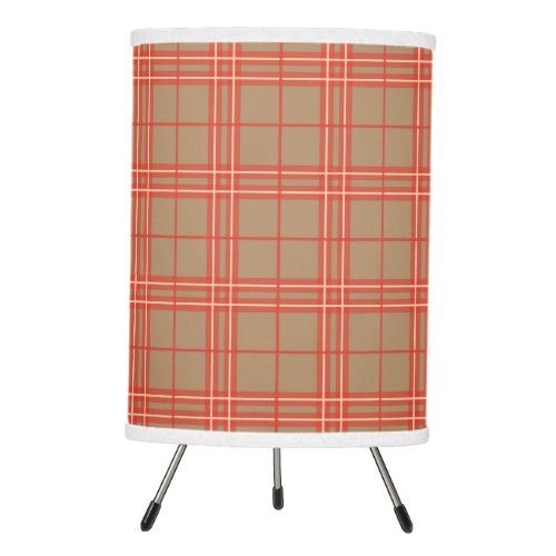 Pink Peach and Brown Plaid Tripod Lamp