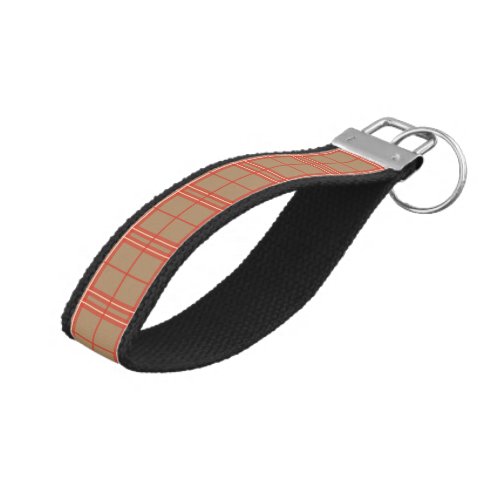 Pink Peach and Brown Plaid Wrist Keychain