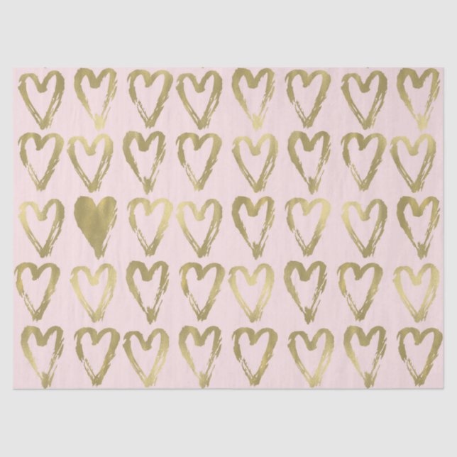 Pink Peach and Gold Hearts Tissue Paper (Front)