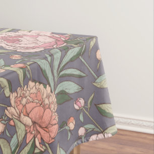 Pink, peach and gray floral pattern tablecloth