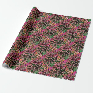 Pink, Peach and Green Camouflage Pattern Wrapping Paper