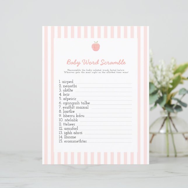 pink peach baby word scrabble baby shower game (Standing Front)