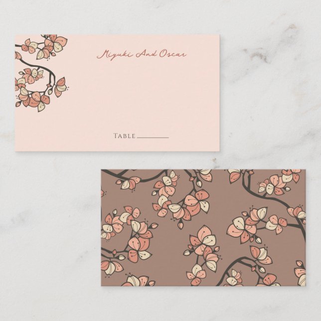 Pink Peach Blossom Spring Flowers Asian Wedding Place Card (Front/Back)