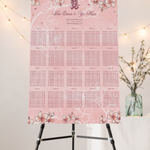 Pink Peach Blossoms 囍 Chinese Wedding Seat Chart Foam Board