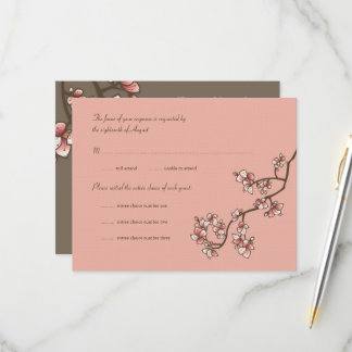 Pink Peach Blossoms Chinese Wedding RSVP Card