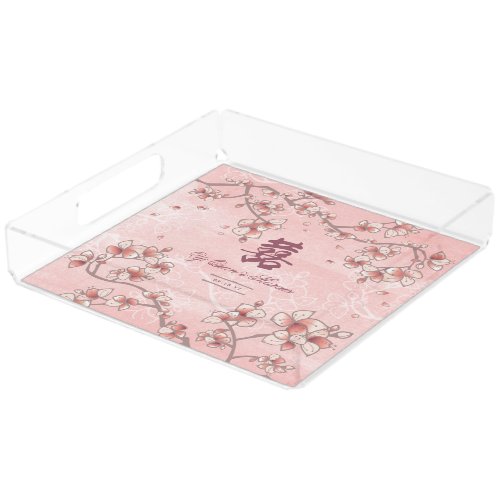 Pink Peach Blossoms Chinese Wedding Tea Ceremony Acrylic Tray