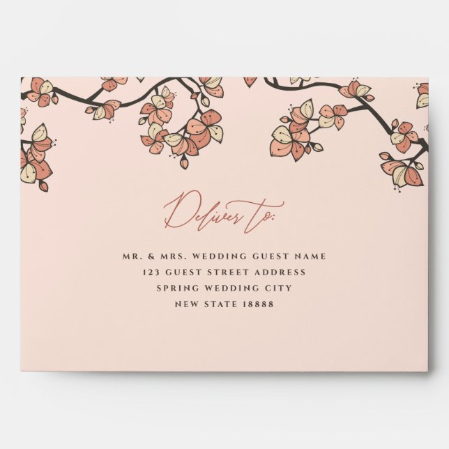 Pink Peach Blossoms Elegant & Chic Floral Wedding  Envelope (Front)