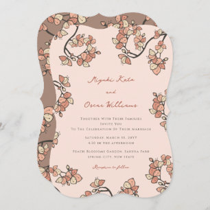 Pink Peach Blossoms Elegant & Chic Floral Wedding Invitation