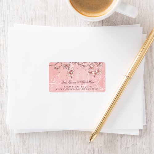 Pink Peach Blossoms Florals Asian Wedding Address Label