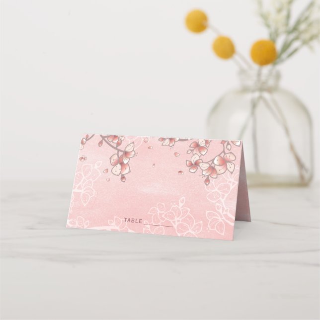 Pink Peach Blossoms Romantic Florals Asian Wedding Place Card (Front)