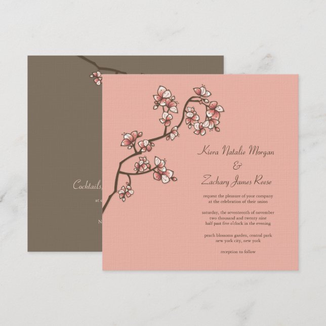 Pink Peach Blossoms Sakura Chinese Wedding Invite (Front/Back)