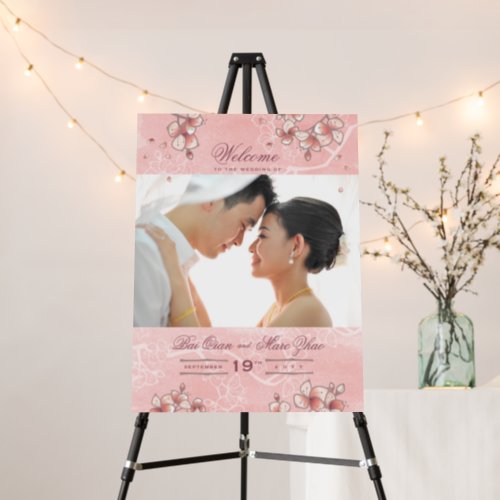 Pink Peach Blossoms Watercolor Asian Wedding Photo Foam Board
