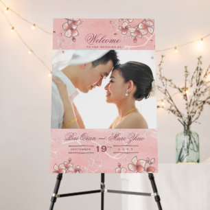 Pink Peach Blossoms Watercolor Asian Wedding Photo Foam Board