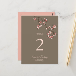 Pink Peach Blossoms Wedding Table Number Card